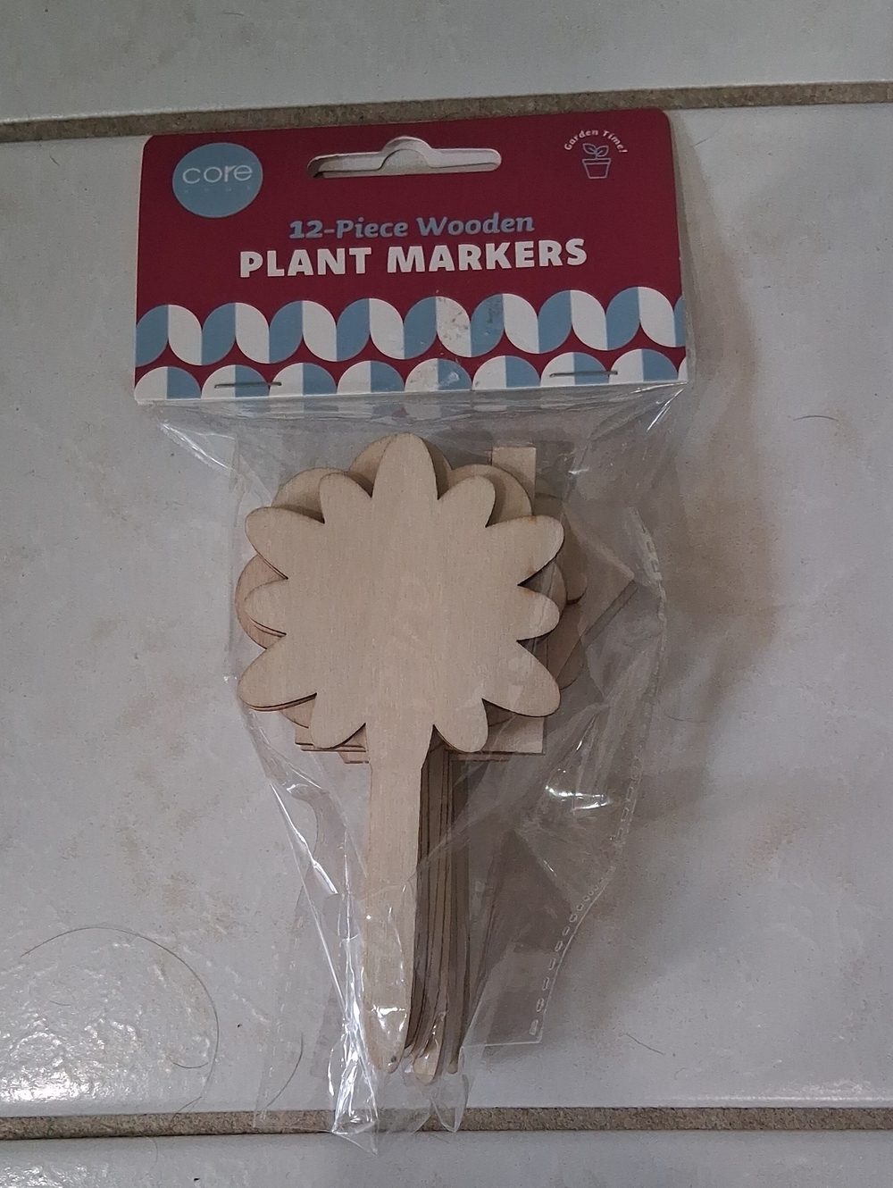 Natural Wood Flower Plant Markers - Pack of 12